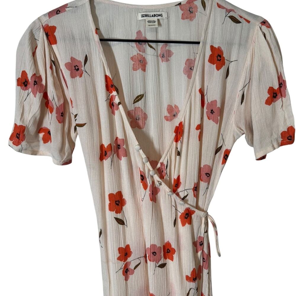 Billabong Floral Fields Midi Wrap Dress Cream‎ Red Pink Floral XS Spring Summer - Picture 5 of 10